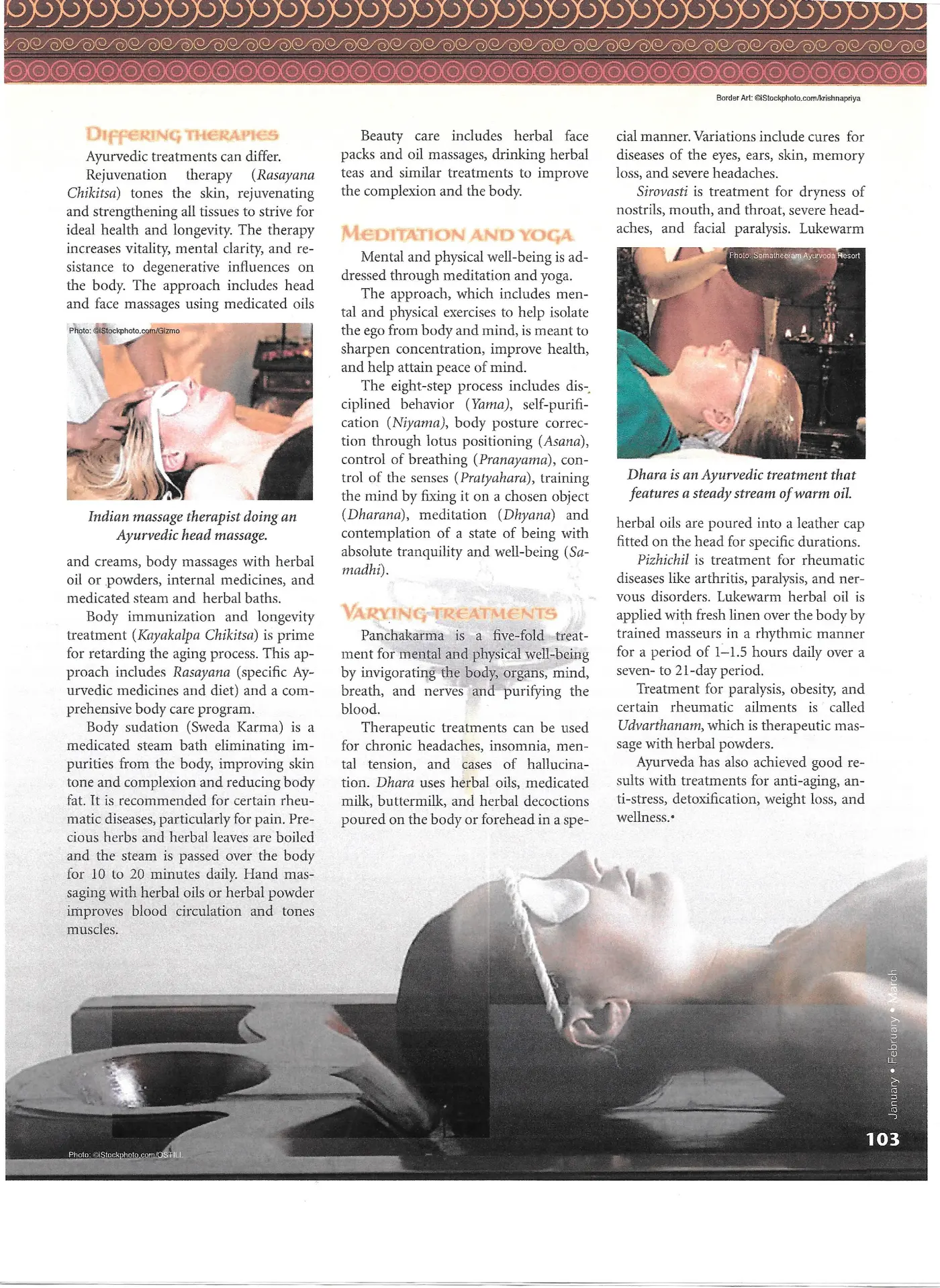 Page 103 de Group Tour Magazine, hiver 2011, description des thérapies ayurvédiques